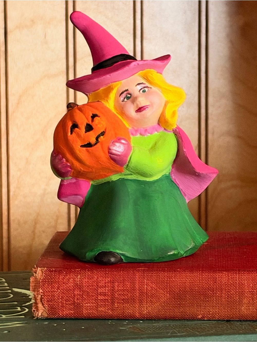 Vintage Witch Ceramic Figurine Holding Pumpkin - Home Accents Decor